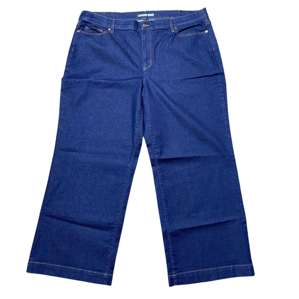 Lands' End Jeans Womens Size 26W Blue Wide Leg High Rise Dark Wash Stretch Denim